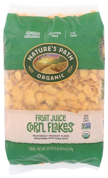 Our Fruit Juice Corn Flakes are large, thick, and deliciously crunchy, even in milk! Naturally sweetened with organic pear juice, it's a scrumptious base for your morning breakfast, and a great ingredient for gluten-free cooking. A burst of sunshine in your bowl, it's made with only three simple, whole food ingredients, and is certified gluten-free. You'll love starting your day with this bright, crunchy, and tasty cereal, made with organic and non-GMO ingredients.