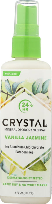 Crystal Mineral-Enriched Deodorant Spray infused with the inviting aromas of warm vanilla and exotic jasmine rapidly dries to provide an invisible, protective barrier that blocks odor before it starts. This effective deodorant is non-sticky, non-staining, leaves no white residue, and prevents odor for up to 24 hours. Vegan, cruelty-free and made for every BODY, just spray and go!