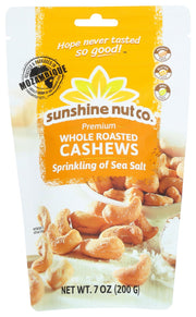 For the more savory palette, our cashews with a Sprinkling of Salt are roasted in sunflower oil and lightly seasoned with a gentle dusting of sea salt to enhance their natural flavor.