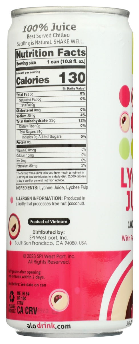 ALO: Lychee Juice with Real Lychee Pulp, 10.8 fo