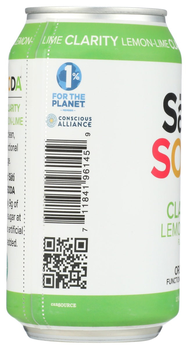 SATI SODA: Organic Clarity Lemon Lime Soda, 12 fo