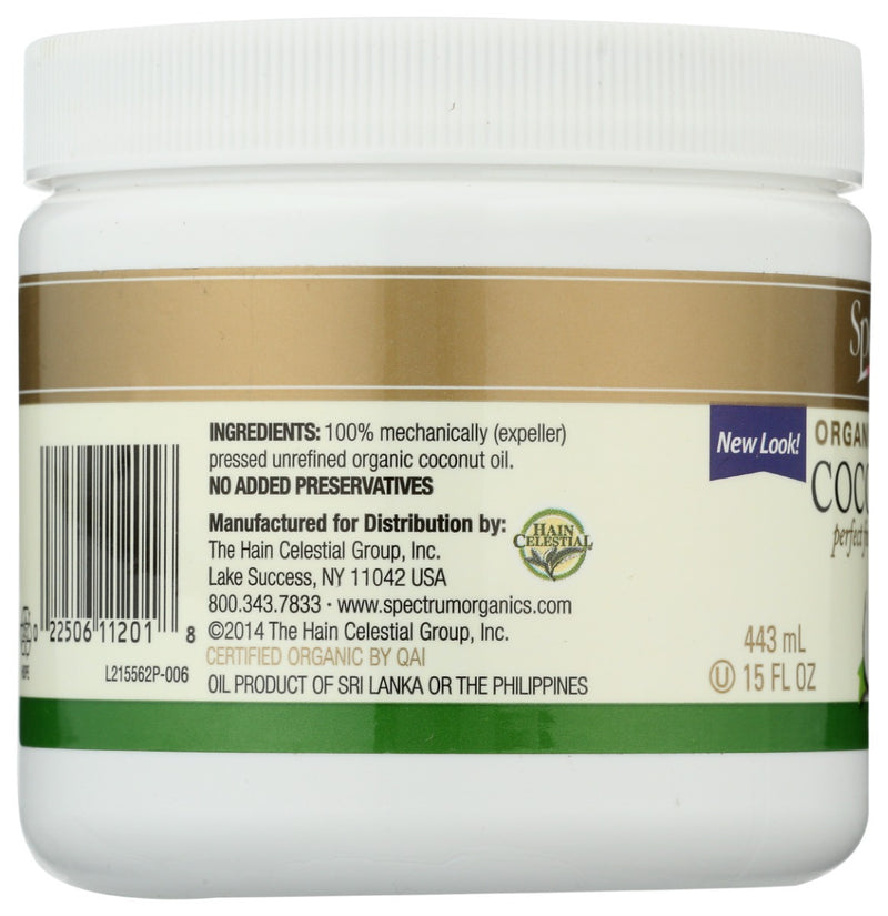 SPECTRUM NATURALS: Organic Coconut Oil Unrefined, 15 fo