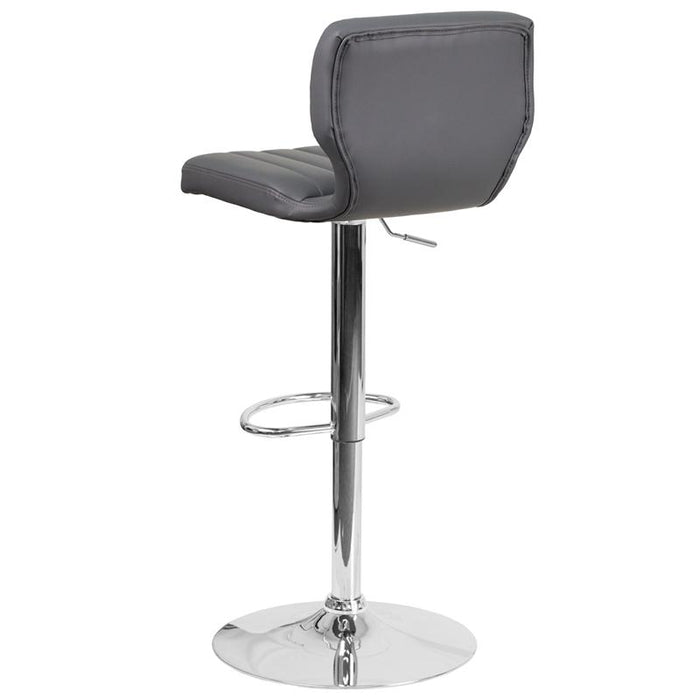Gray Vinyl Adjustable Height Barstool with Vertical Stitch Back and Chrome Base