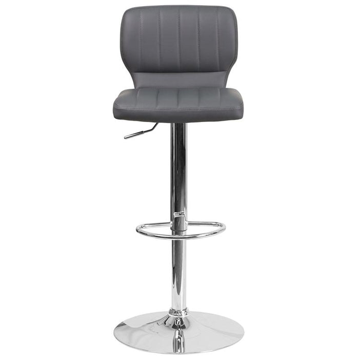 Gray Vinyl Adjustable Height Barstool with Vertical Stitch Back and Chrome Base