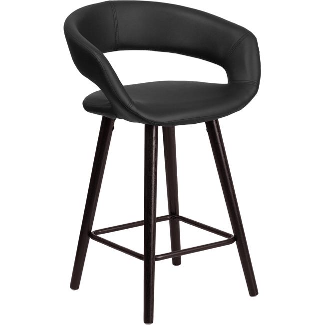 23.75'' High Contemporary Cappuccino Wood Counter Height Stool in Black Vinyl