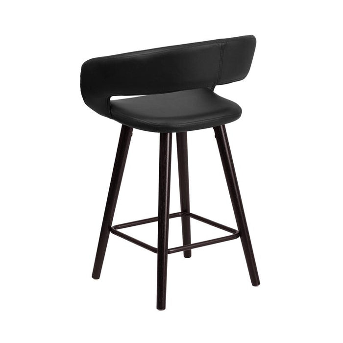 23.75'' High Contemporary Cappuccino Wood Counter Height Stool in Black Vinyl