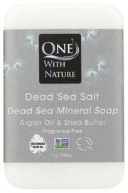 This unique soap combines pure Dead Sea salt, argan oil and shea butter in a natural vegetable base. Triple milled* right at the source " The Dead Sea. Absolutely nothing  artificial.  Fragrance-free.