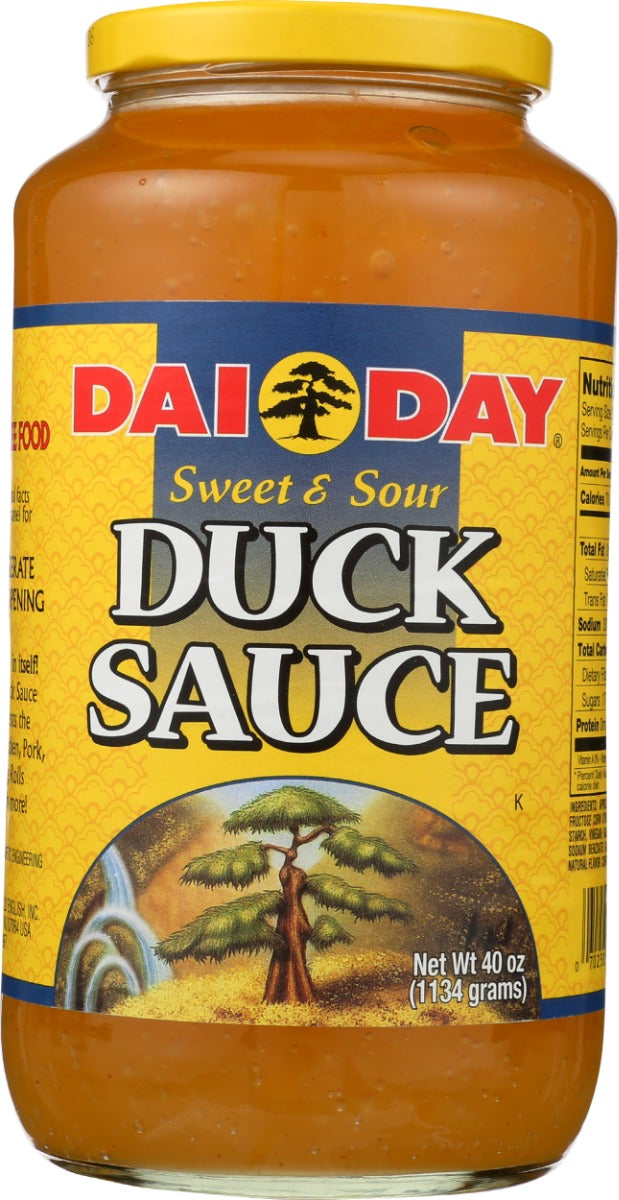 Dai Day® Sweet &amp; Sour Duck Sauce is a fat-free mixture of apricots, vinegar and spices that can turn ordinary meats into succulent culinary works of art. No wonder chefs and weekend warriors alike swear by its powers. These stylish jars are ideal for your gourmet section.