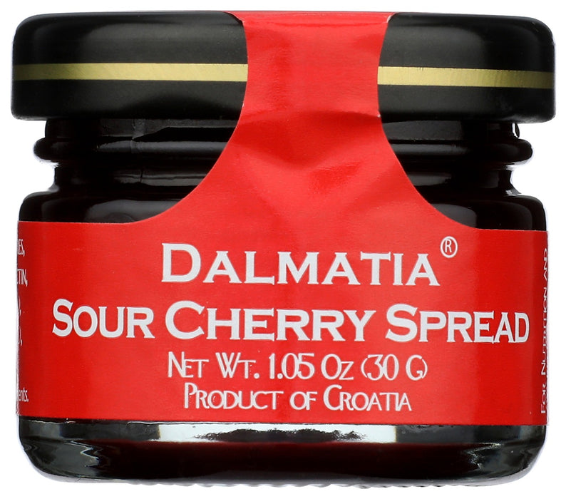 Dalmatia Sour Cherry Spread has perfectly ripened sour cherries from the Pannonian Valley of Eastern Croatia that are cooked with great care to preserve their natural character and create a wonderfully tart, yet sweet spread overflowing with flavor. Pairs well with creamy cheeses, spoon onto panna cotta for a special treat or try as a filling for homemade chocolate cake or cookies