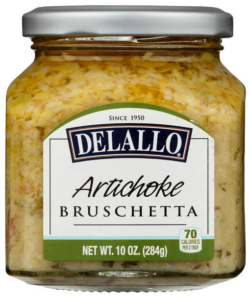 DeLallo Artichoke Bruschetta is an iconic Italian antipasto and flavorful gourmet ingredient. Our authentic homestyle recipe features earthy, sweet artichokes with a subtle blend of complementary herbs and spices. Artichoke Bruschetta is not only a stunning, yet simple, appetizer paired with crisp toasts or slices of toasted Italian bread, but also a colorful condiment that adds Mediterranean flair to a number of everyday dishes”from dressings and marinades to pasta sauces and baked chicken recipes.