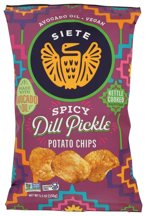 SIETE: Spicy Dill Pickle Kettle Cooked Potato Chips, 5.5 oz