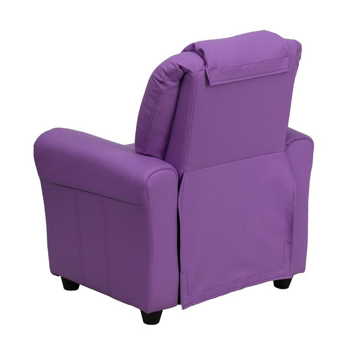 Contemporary Lavender Vinyl Kids Recliner with Cup Holder and Headrest