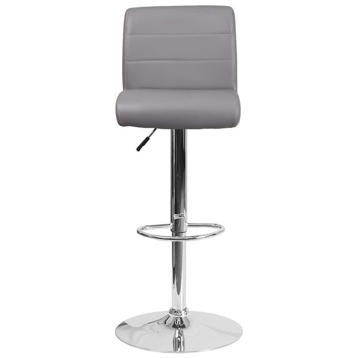 Contemporary Gray Vinyl Adjustable Height Barstool with Rolled Seat and Chrome Base