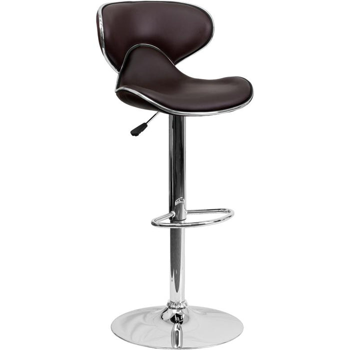 Contemporary Cozy Mid-Back Brown Vinyl Adjustable Height Barstool with Chrome Base