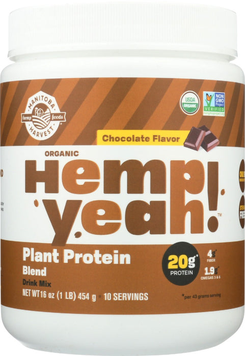 Hemp Yeah! Plant Protein Blend Chocolate is a delicious blend of organic hemp and pea protein, coconut sugar, and cocoa. Packed with 20g organic plant protein, as well as 1.9g Omegas 3 &amp; 6 and 4g fiber per serving, it's the perfect addition to your favorite smoothie or non-dairy beverage!