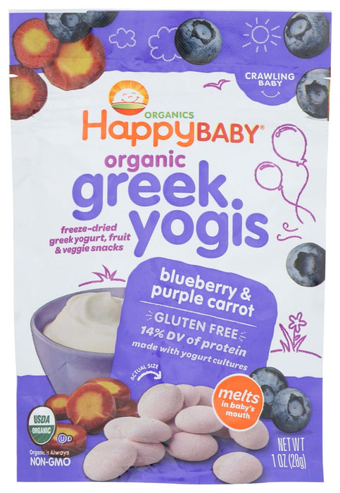 Our blueberry and purple carrot Greek yogis introduce baby to Greek yogurt early on. These freeze dried organic yogurt drops provide protein and help baby learn to pick up foods!