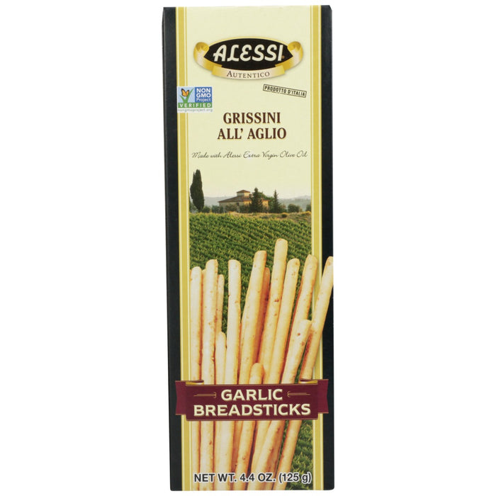 Our imported Alessi Breadsticks are made with the same grissini torinesi (Turin style) recipe of centuries ago. We use only the highest quality ingredients, including our own Alessi Extra Virgin Olive Oil. Enjoy Alessi Breadsticks, either plain, sesame, garlic, rosemary or pepato as an anytime snack.