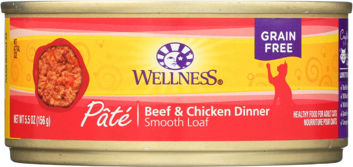 WELLNESS: Beef and Chicken Dinner Pate Cat Food, 5.5 oz