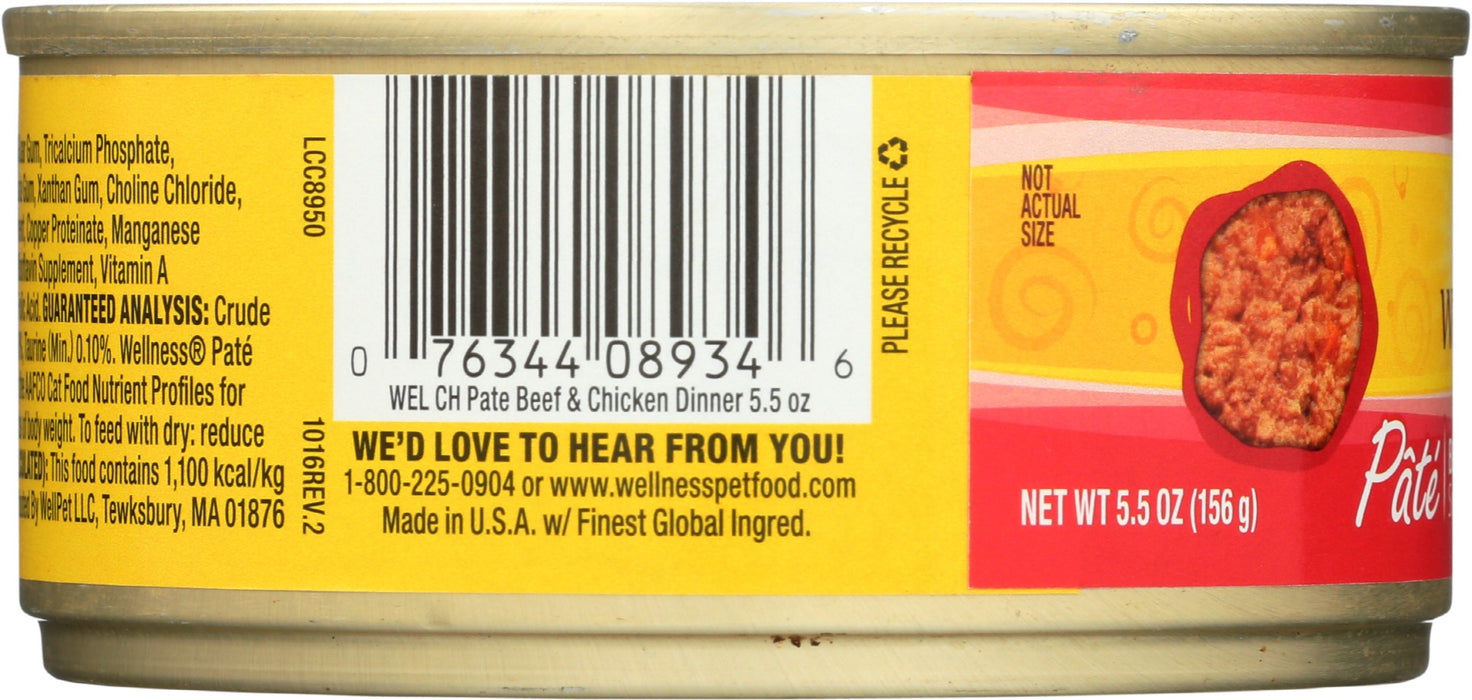 WELLNESS: Beef and Chicken Dinner Pate Cat Food, 5.5 oz