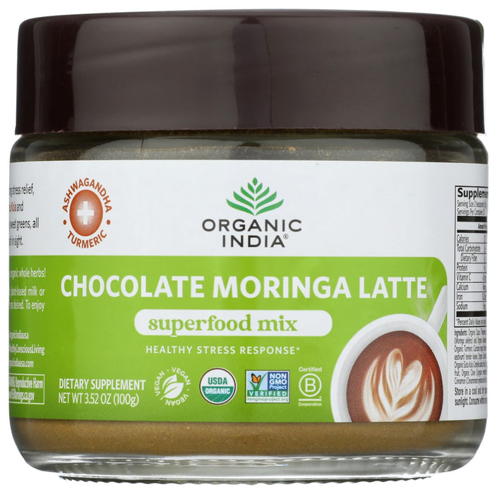 ORGANIC INDIA: Organic Chocolate Moringa Latte, 3.5 oz