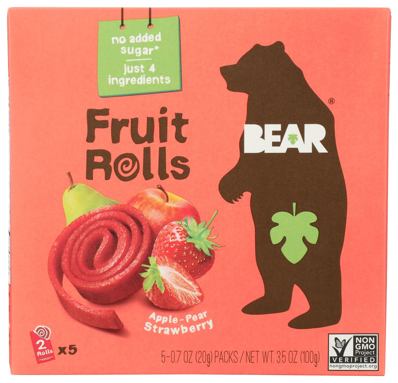 The ideal fruit snack full of fruity goodness and absolutely nothing else. BEAR Fruit Rolls are not only yummy and sweet but also made with real fruits and with no added sugar* &amp; gently made to preserve fiber and vitamins. A delicious fruit snack to enjoy at home, on the go or to surprise your kids in their lunchbox!