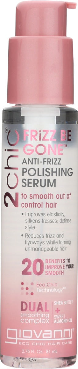 2chic® Frizz Be Gone Anti-Frizz Polishing Serum is a 100% cruelty-free, color-safe, anti-frizz hair serum made with clean ingredients and enriched with our Dual Complex Smoothing Formula of Shea Butter and Sweet Almond Oil. Look in the Ingredients tab for a listing of (*) organically produced ingredients.
