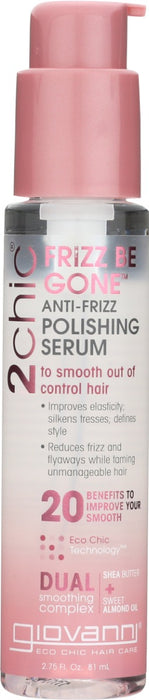 2chic® Frizz Be Gone Anti-Frizz Polishing Serum is a 100% cruelty-free, color-safe, anti-frizz hair serum made with clean ingredients and enriched with our Dual Complex Smoothing Formula of Shea Butter and Sweet Almond Oil. Look in the Ingredients tab for a listing of (*) organically produced ingredients.
