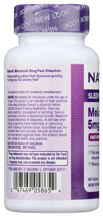 NATROL: Melatonin Fast Dissolve Strawberry Tablets 5mg, 90 tb