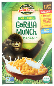 Our deliciously crunchy, whole grain, corn puffs cereal is organic, gluten-free, non-GMO, and made without artificial ingredients. It's a wholesome, hearty breakfast and fun lunchbox snack"no wonder parents love it, too! Each box of EnviroKidz cereal you buy helps to save gorillas and their habitat, as well as other vulnerable animal species"so you and your family are helping to save animals, one breakfast at a time.