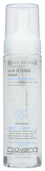 Your style just got better, easier, bigger. With MOUSSE AIR-TURBO CHARGED Hair Styling Foam, you can take your hair to exciting new heights and set speed records doing it. The texturizing, bodifying, volumizing ingredients infused into this formula make hair spring into action and build in a mile of style.