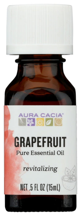 Grapefruit (Citrus paradisi) essential oil produces a fresh, fruity and clean aroma that's nearly identical to the broken peel of fresh grapefruit. It is found in many body care products, such as creams and massage oils, as well as home care products like cleaning sprays and air fresheners.
Aura Cacia Grapefruit Essential Oil typically comes from the United States. It is cold-pressed from the tissue of the rind, resulting in a fresh, bursting aroma.