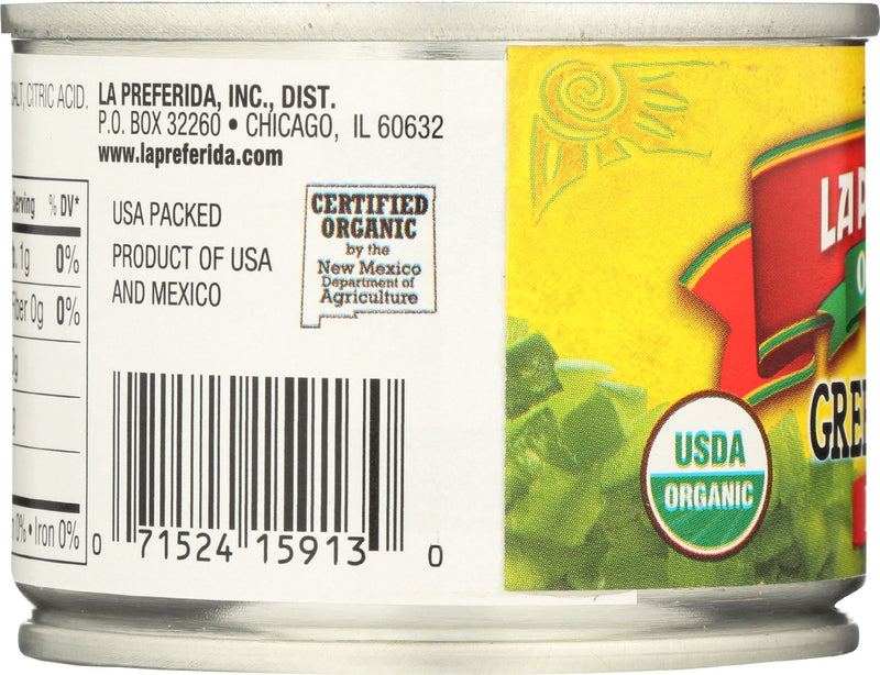 LA PREFERIDA: Organic Diced Green Chiles Mild, 4 oz