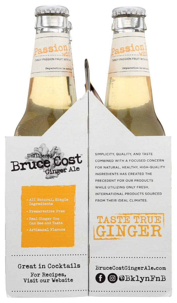 BRUCE COST GINGER ALE: Passion Fruit with Turmeric 4Pk, 48 fo