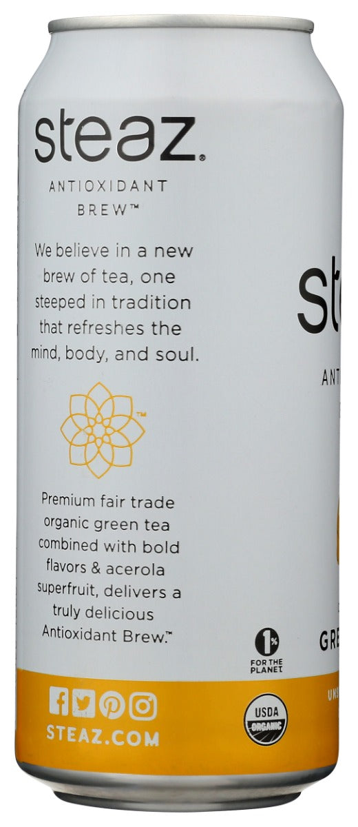 STEAZ: Unsweetened Lemon Green Tea, 16 fo