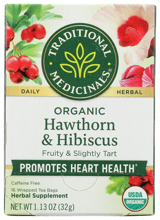 Organic Hawthorn with Hibiscus tea promotes heart health with high-quality hand-picked leaves, berries, and flowers.*