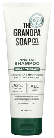 With the familiar fresh and subtly woodsy scent of our original Pine Tar soap, 100% plant-based Pine Tar works with Tea Tree Oil to invigorate and improve dry, itchy scalp.