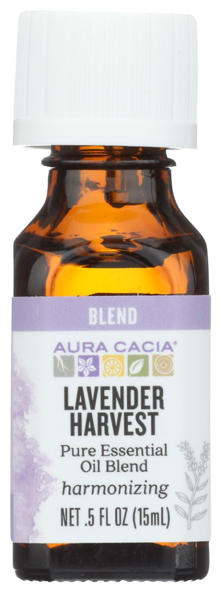 Aura Cacia Lavender Harvest is a combination of different lavender essential oils with relaxing properties and a floral aroma.