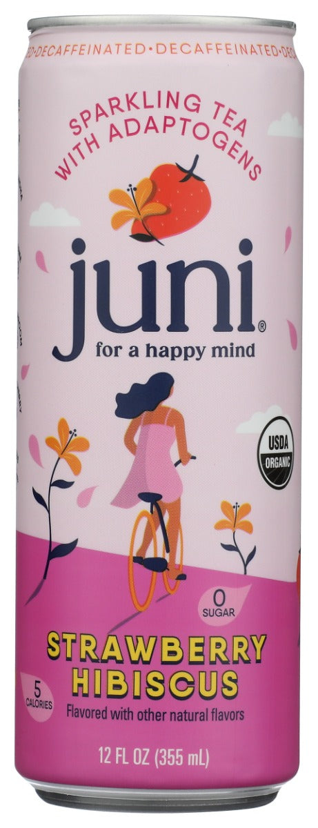 JUNI: Strawberry Hibiscus Sparkling Tea with Adaptogens, 12 fo