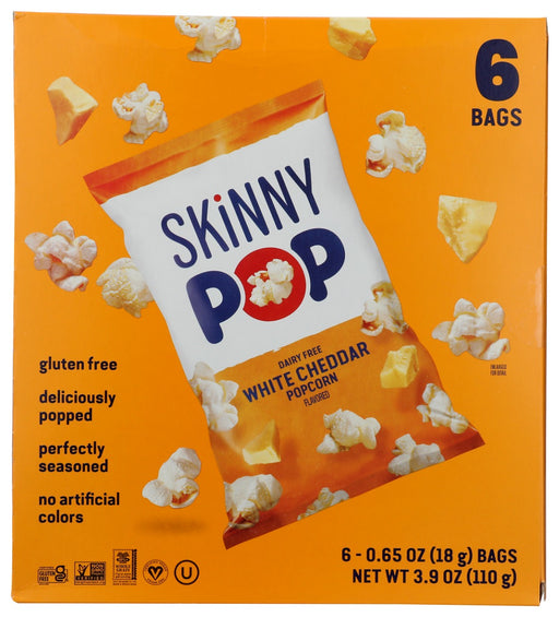 SKINNY POP: Dairy Free White Cheddar Flavored Popcorn 6Pack, 3.9 oz
