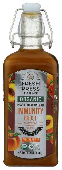 FRESH PRESS FARMS: Organic Peach Cider Vinegar Immunity Boost, 485 ml