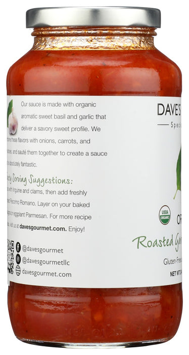 DAVES GOURMET: Organic Roasted Garlic and Sweet Basil Pasta Sauce, 24 oz