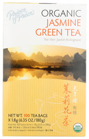 Jasmine Green Tea is made through a special infusion process”the fragrance from jasmine petals are infused into green tea, and then the tea is dried. Green tea is known for its antioxidant properties which have many natural health benefits. A typical cup of green tea has about 33mg of caffeine, and a cup of coffee ranges from 100-180mg.