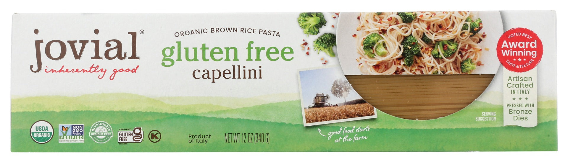 JOVIAL: Organic Brown Rice Pasta Gluten Free Capellini, 12 oz