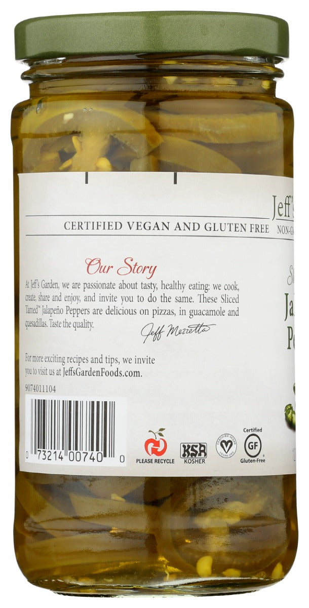 JEFFS GARDEN: Sliced Tamed Jalapeno Peppers, 12 oz