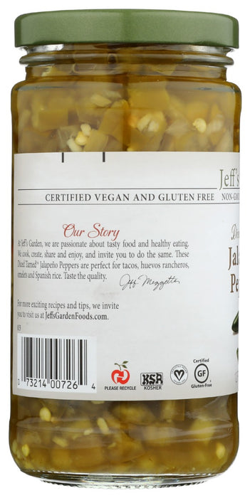 JEFFS GARDEN: Diced Tamed JalapeÃ±o Peppers, 12 oz
