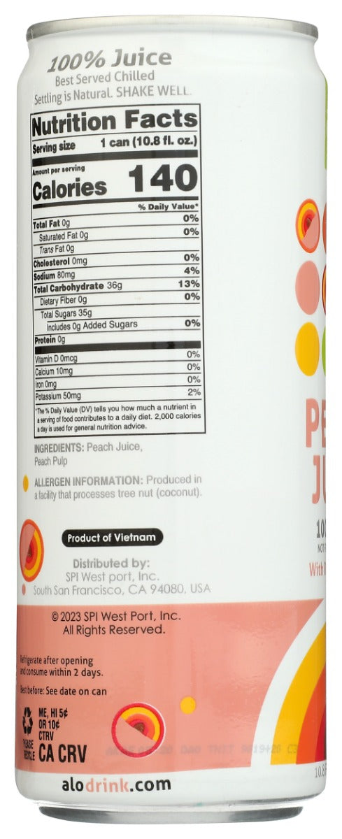 ALO: Peach Juice with Real Peach Pulp, 10.8 fo