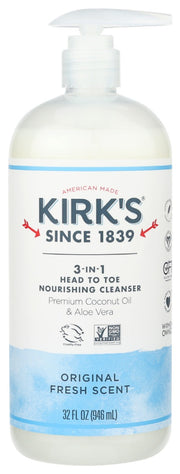Enhanced with premium Coconut Oil and soothing Aloe Vera, our 3-in-1 cleanser leaves you feeling soft and healthy " from head to toe. Kirk's nourishing, multi-tasking cleanser simplifies your routine in the shower, at the sink, and around the house!
Our cleanser is clinically-tested safe for sensitive skin. This formula is available in 4 varieties including a Fragrance Free option.