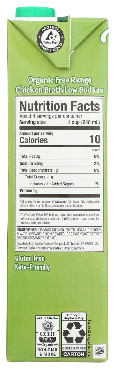 PACIFIC FOODS: Low Sodium Organic Free Range Chicken Broth, 32 oz