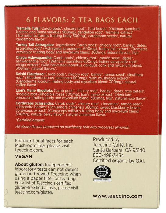 TEECCINO: Mushroom Adaptogen Herbal Tea Sampler Box, 12 bg