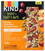 KIND: Seeds Fruit And Nuts Snack Bar Orange Cranberry Pumpkin Seed 6 Bars, 8.5 oz